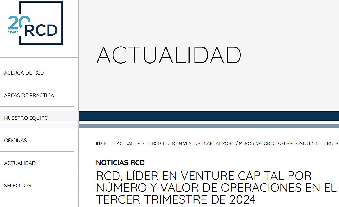 RCD, lder en Venture Capital por nmero y valor de operaciones en el tercer trimestre de 2024